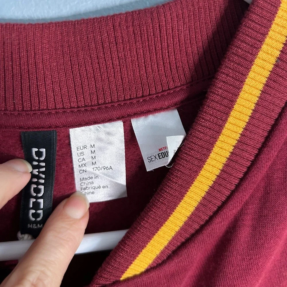 HM Divided Netflix Sex Education Moordale High Dolphins‎ Varsity Vest Burgundy M